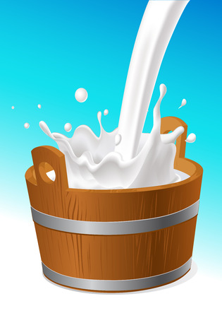 wooden pail with milk pour isolated on white - vector illustrationのイラスト素材