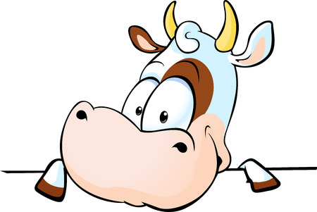 cow peeks out from behind a white surface - vector illustrationのイラスト素材