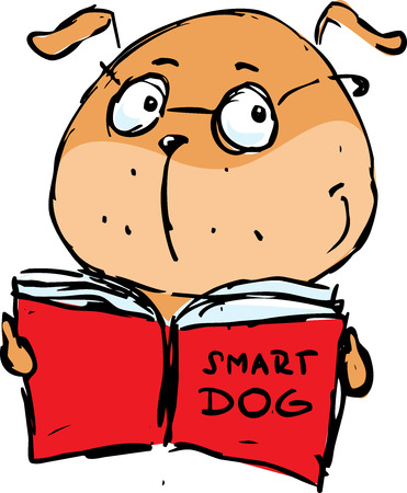 Smart dog reading book  illustrationのイラスト素材