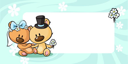 Bears in wedding dress lies on horizontal design - vector illustrationのイラスト素材