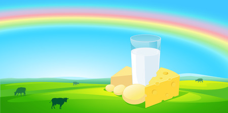 milk products with rainbow natural  background - illustrationのイラスト素材