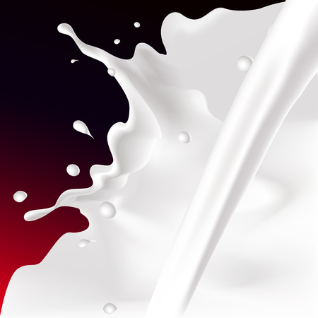 white splash and pour milk illustration on dark red backgroundのイラスト素材