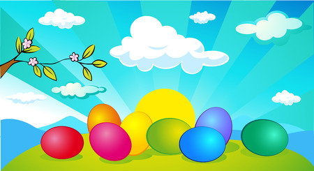 horizontal easter and spring banner design with easter eggのイラスト素材