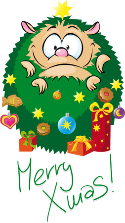 adorable hedgehog dressed as a Christmas tree - vector illustrationのイラスト素材