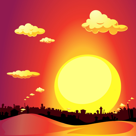 red city sunset - vector illustrationのイラスト素材