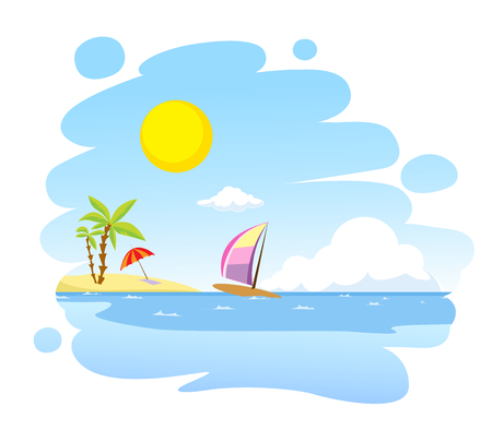 Painted summer beach landscape - vector illustrationのイラスト素材