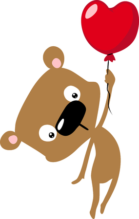 cute bear fly with heart balloon valentines day - flat design vectorのイラスト素材