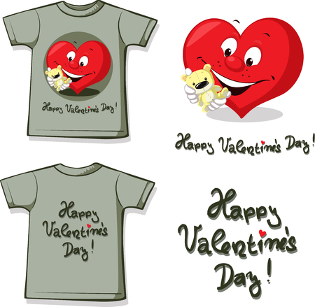 funny valentine shirt with heart and teddy - vector illustration.のイラスト素材