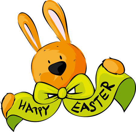 Happy Easter Wish Bow Bunny Vector Illustrationのイラスト素材