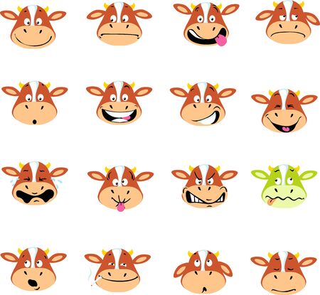 Cow Emoticon Vector Simple Illustration Many Expressionsのイラスト素材
