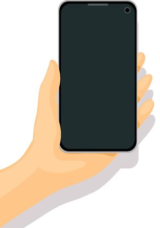 Black Mobile Phone in Hand - Vector Illustration Isolated on White Backgroundのイラスト素材