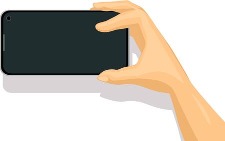 Mobile Phone in Hand Making Photo - Vector Illustration Isolated on white Backgroundのイラスト素材