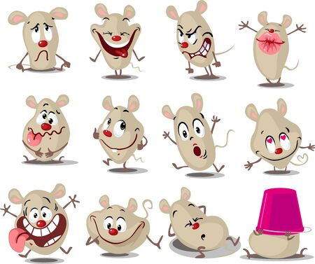 Crazy Mouse Cartoon Stickers Emoticon - Vector Illustrationのイラスト素材