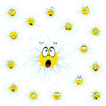 Chamomile Cartoon Character Stickers - Vector Illustrationのイラスト素材
