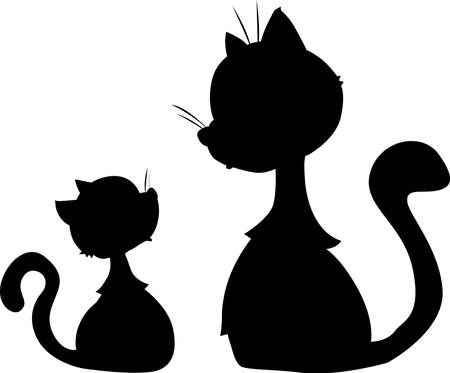 Cute Cat and Kitty Cartoon Black Silhouette - Vector Illustrationのイラスト素材