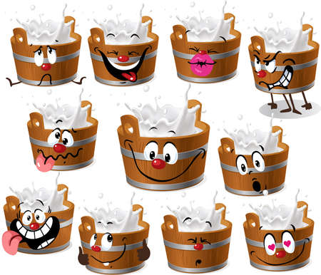 Bucket of Milk Cartoon - Vector Illustration Isolatedのイラスト素材