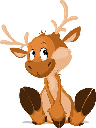 Cute Reindeer Sitting Isolated on White - Vector Illustrationのイラスト素材