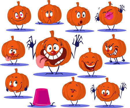 Hallowen Pumpkin Cartoon Stickers Funny Vector Illustrationのイラスト素材