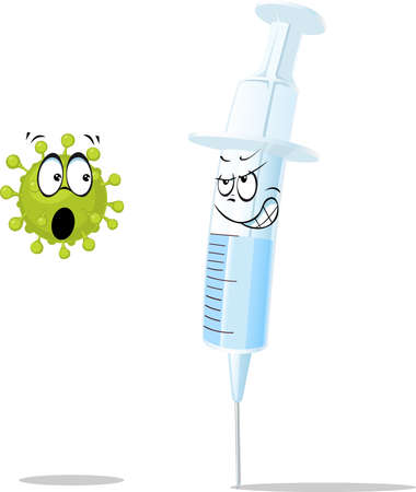 Vaccine and Virus Cartoonのイラスト素材