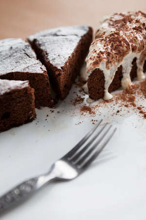 Slices of homemade chocolate cakeの写真素材