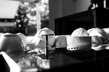 White coffee cups on the coffee machine