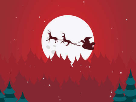 Christmas Reindeer card background design tree, moon and snowの写真素材