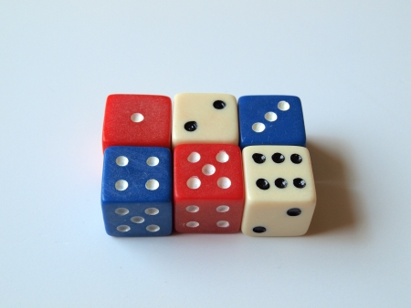 colored dice , numbers one to sixの写真素材