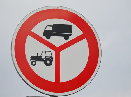 Traffic sign, no entry for tractors and trucks, South Bohemia, Czech Republicの写真素材