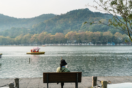 West Lake Hangzhou white dike sceneryのeditorial素材