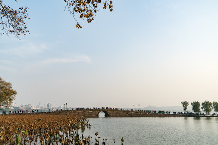 West Lake Hangzhou white dike sceneryの写真素材