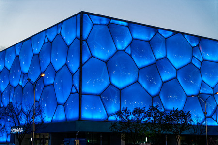 Beijing water cube at nightのeditorial素材