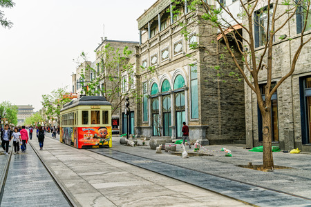 Beijing Qianmen Street fresh fish delicacy Streetのeditorial素材