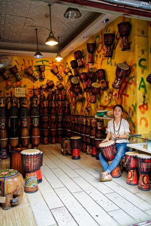 View of a shop selling traditional instrumentのeditorial素材