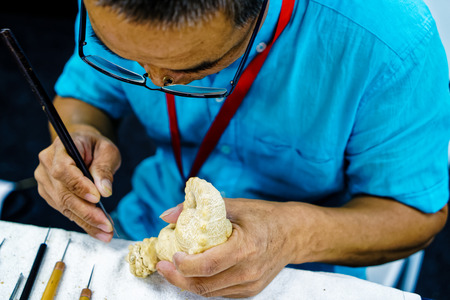 Close up view of bamboo carving handcraftのeditorial素材