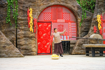 Folk custom performance of Hukou in Yanan, Shaanxiのeditorial素材