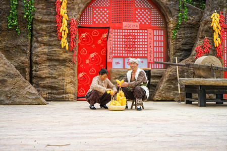 Folk custom performance of Hukou in Yanan, Shaanxiのeditorial素材