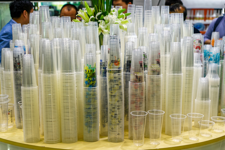 plastic cup on tableのeditorial素材