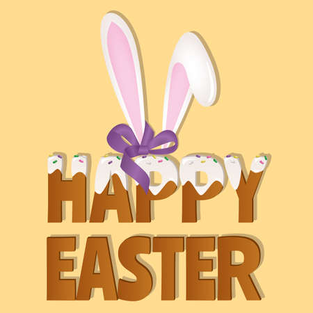 Happy Easter posrer with bunny ears and easter cakes. greeting card. vector illustration.のイラスト素材