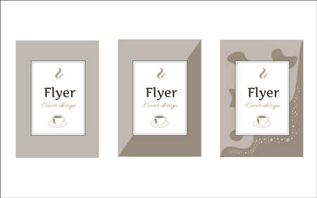 Set of creative template flyers, cards, posters with a cup of coffee. Brown, beige and chocolate colors. vector illustration.のイラスト素材