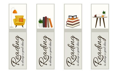 Bookmarks with lettering Reading is always a good idea. vector illustration.のイラスト素材