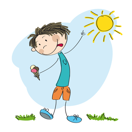 Little boy holding an ice cream icon.のイラスト素材
