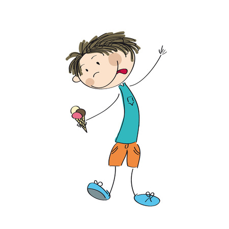 Little boy holding an ice cream icon.のイラスト素材