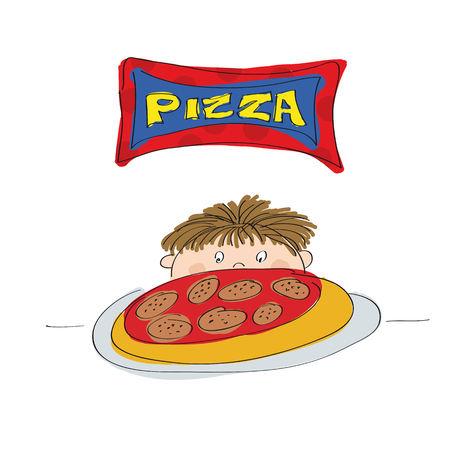 Little boy with pizza icon.のイラスト素材