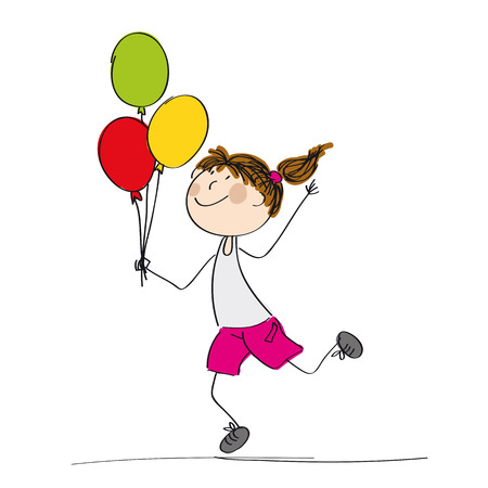 Girl holding colorful balloons icon.のイラスト素材