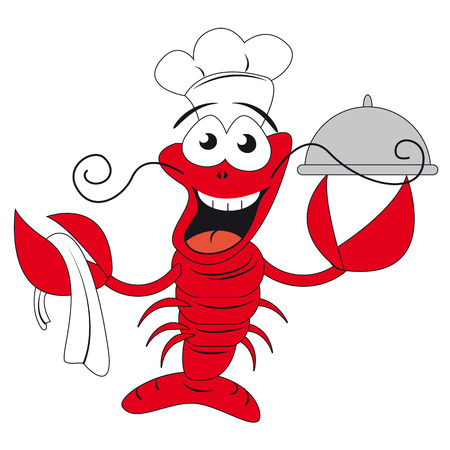 Lobster chef holding a plate - funny illustrationのイラスト素材