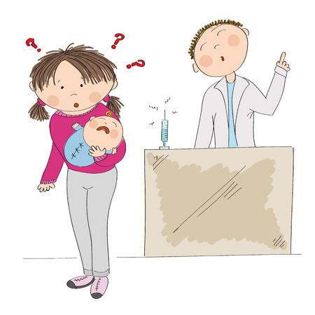 Mother holding her baby and doctor icon.のイラスト素材