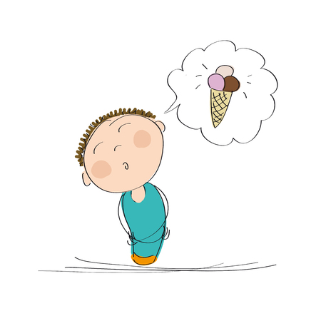 Boy thinking of an ice cream icon.のイラスト素材