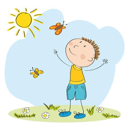 Happy boy playing icon.のイラスト素材