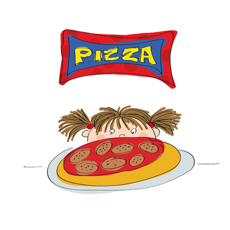 Little girl with pizza icon.のイラスト素材