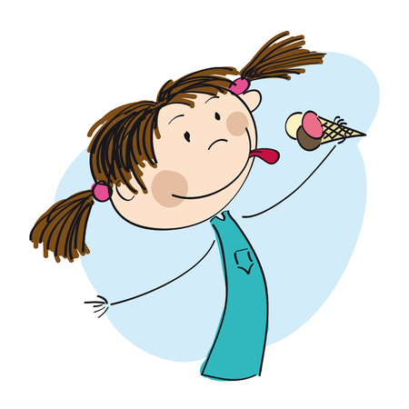 Little girl holding an ice cream icon.のイラスト素材